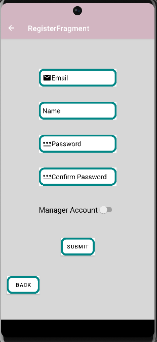 Page for Employee/Manager Registration